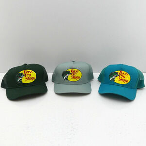 Lot of 3 Bass Pro Shops Vintage Trucker Snapback Hats Caps Fishing Bass Logo Set